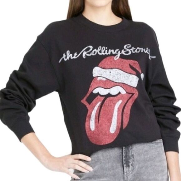 The Rolling Stones santa hat cropped sweatshirt black size XXL - Picture 1 of 12